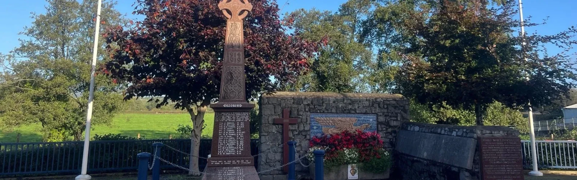 War memorial and Celtic cross in St Clears, a local community served by Voneus broadband.
