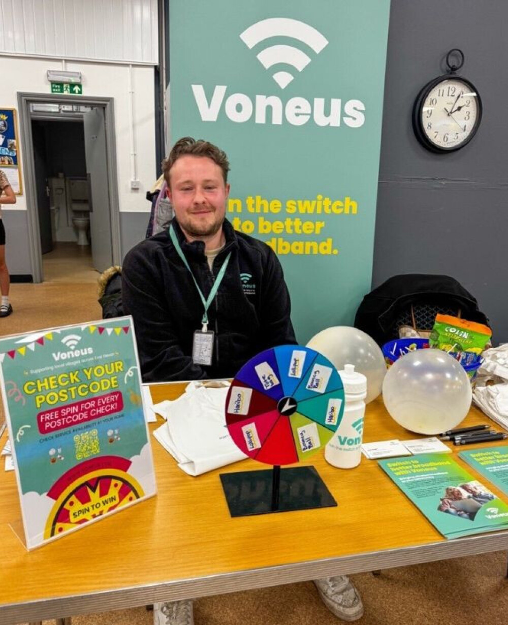 A Voneus representative meeting residents at the Dunkeswell Youth Club Village Fete.