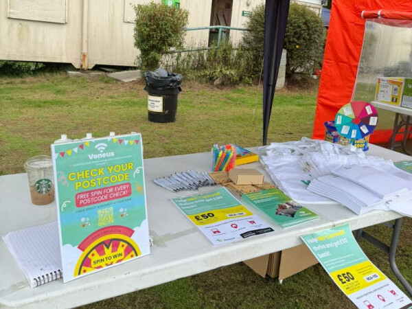 The Voneus broadband stand at the Foxhole Village Green.