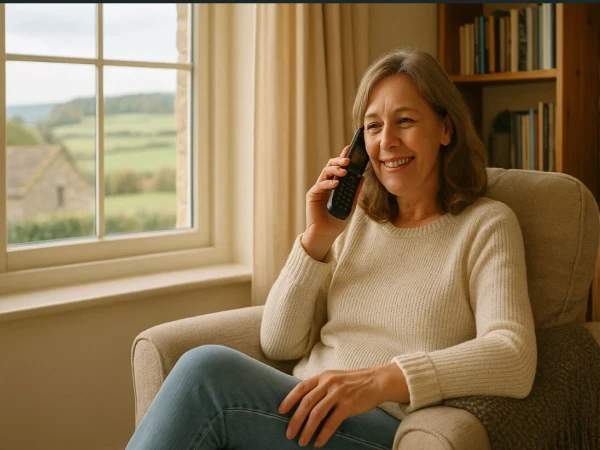 Woman using a Voneus Digital Home Phone at home