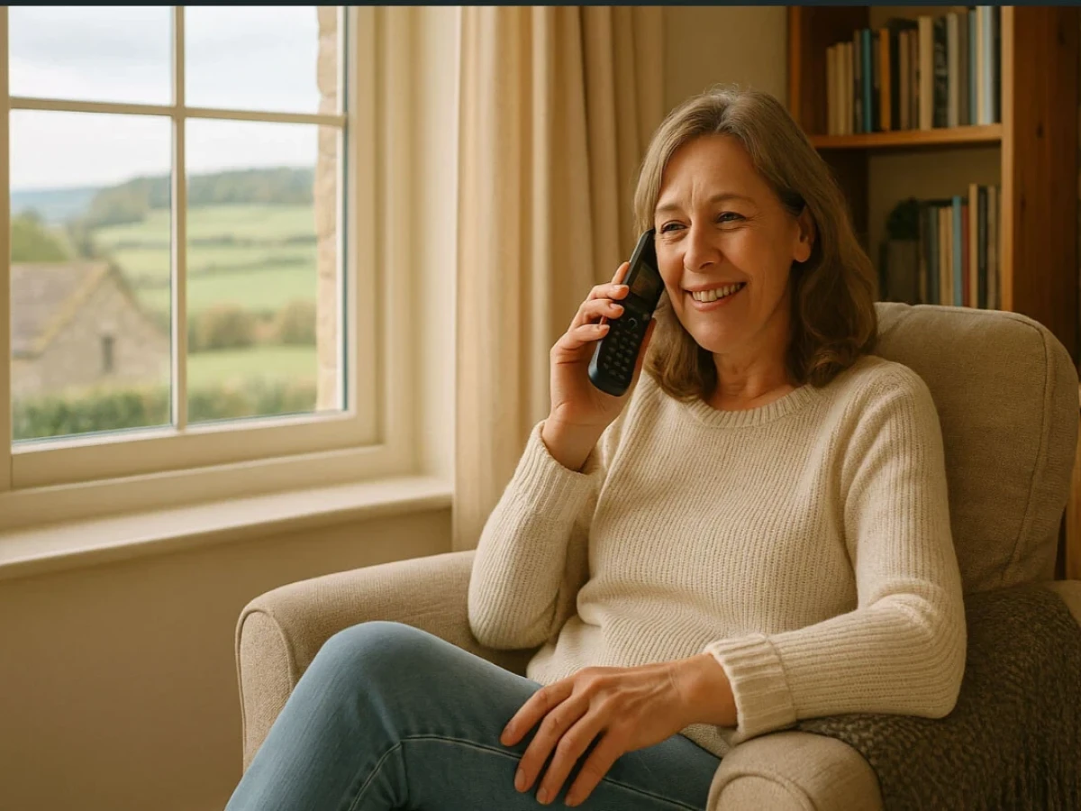 Woman using a Voneus Digital Home Phone at home