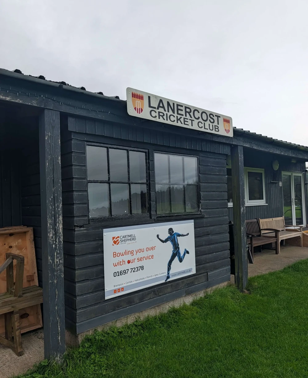 Lanercost Cricket Club pavilion near Brampton, highlighting the local community served by Voneus broadband.