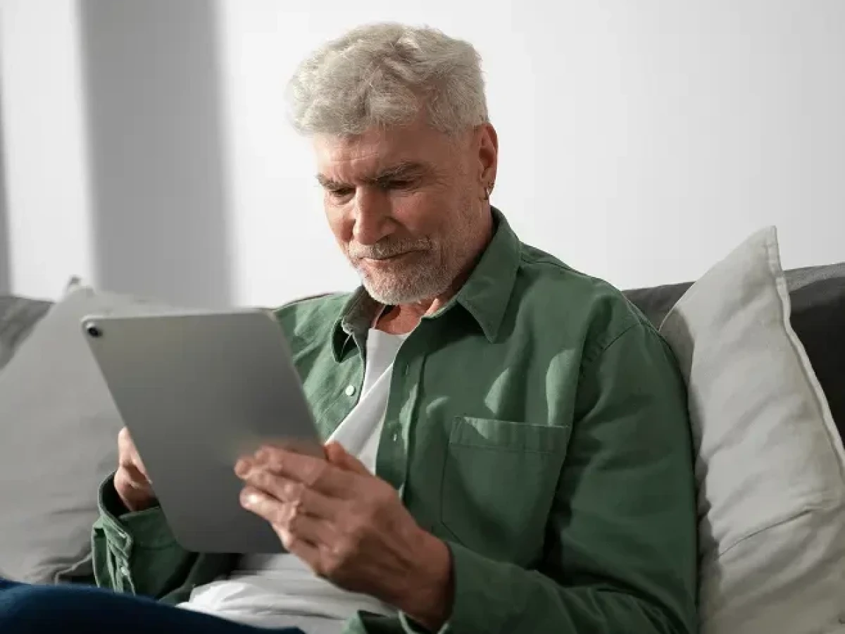 Man using a tablet with Norton 360 internet security protection