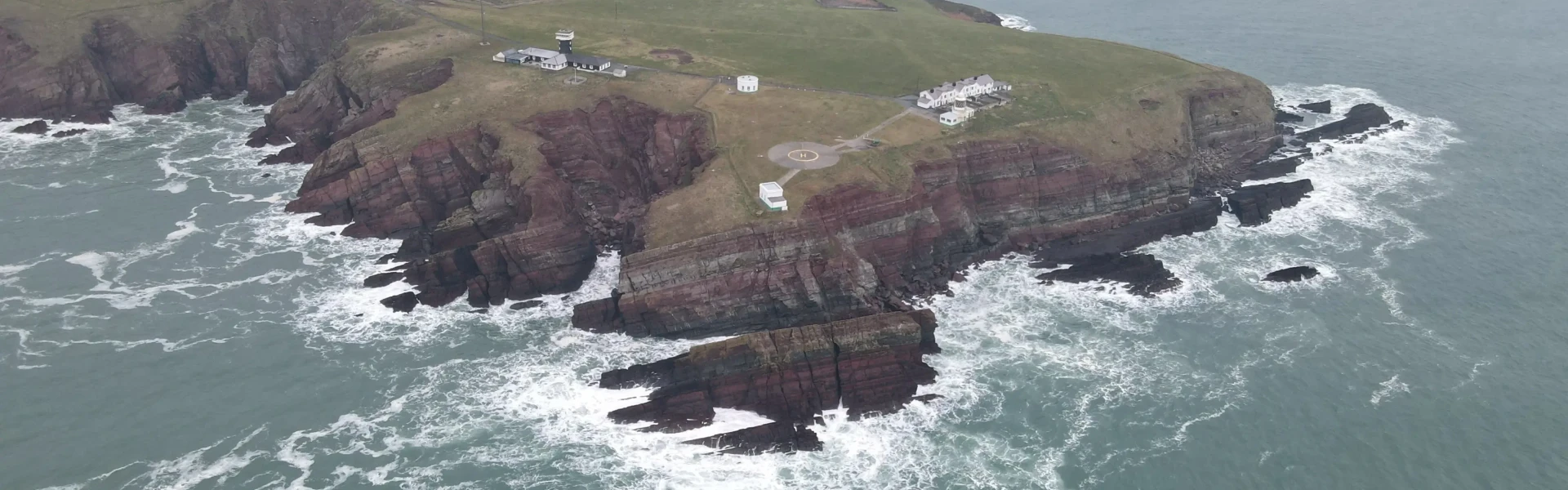 Aerial view of St Ann's Head on the coast near Dale, Marloes and St Ishmaels, areas served by Voneus broadband.