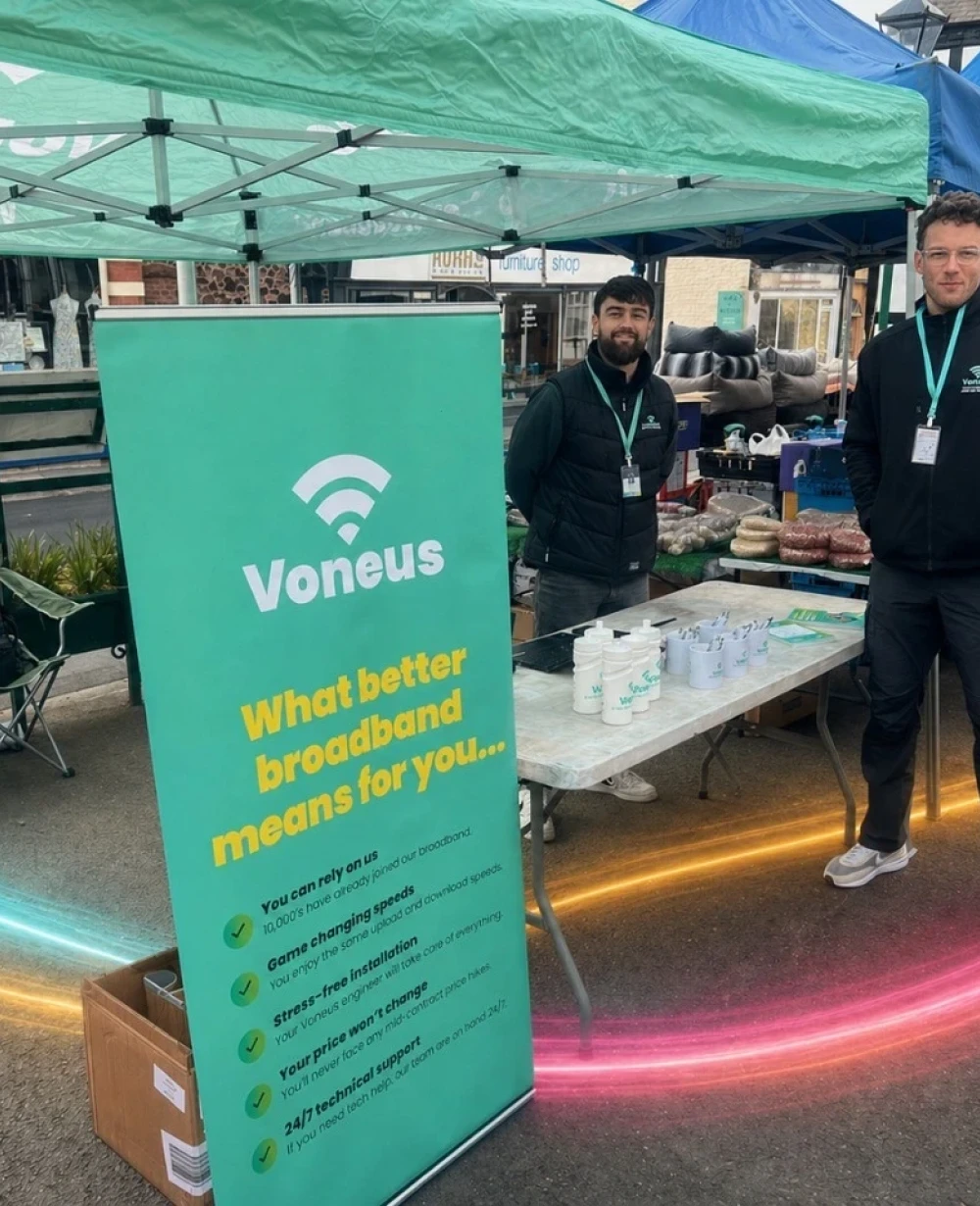Voneus Broadband team at a local community event in Powys