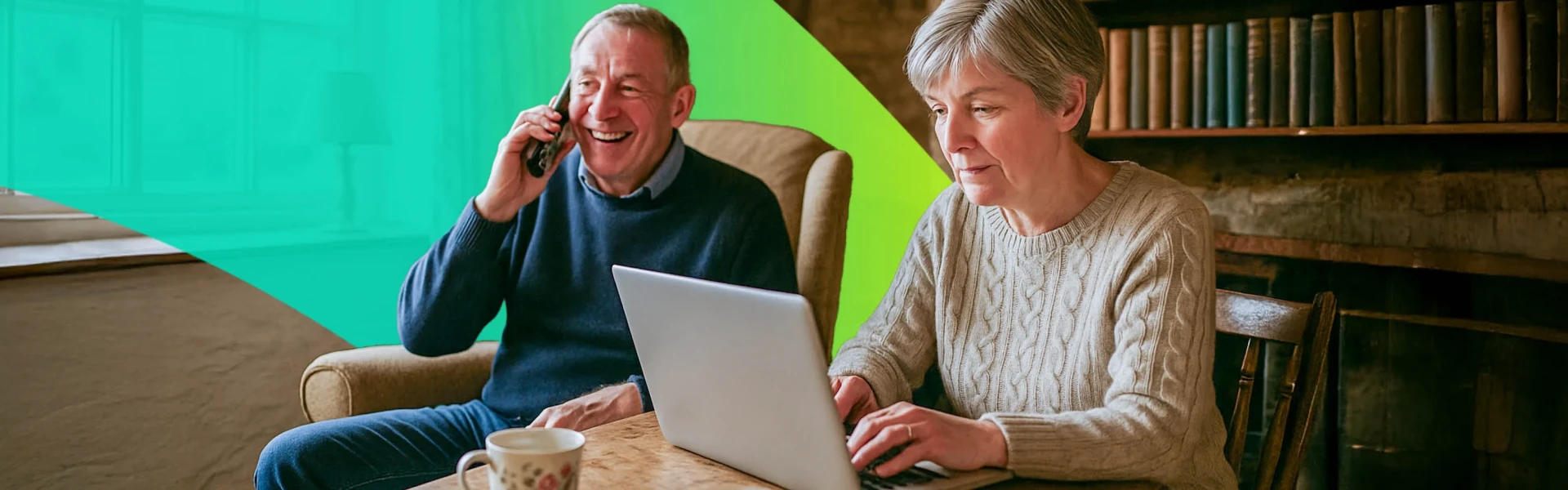 Couple using Voneus business fibre broadband at home