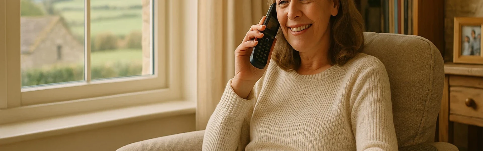 Woman using Voneus Digital Home Phone at home