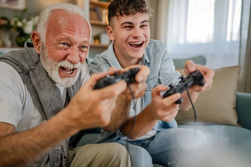 Family enjoying online gaming with Voneus broadband.
